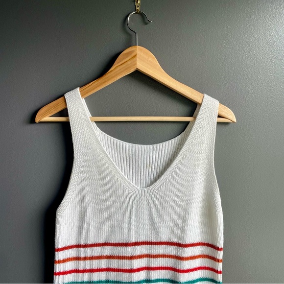 Women Knit White V Neck Tank Top Sweater with Bright Colored Stripes Size Small - Picture 3 of 4